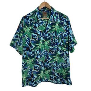 VTG Y2K Pineapple Connections Hawaiian Shirt Mens M Blue Floral Button Up